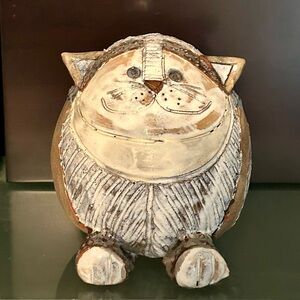 Fat Cat Sculpture Sara Meadows Artist 1991 Red Clay Stoneware Glaze Studio Art